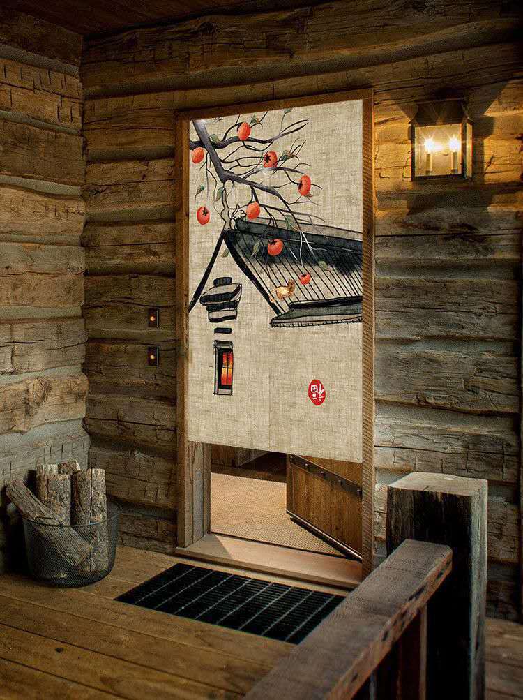 门帘中式禅意复古风布艺挂帘免打孔门帘民宿茶室装饰隔断帘厕所遮挡帘