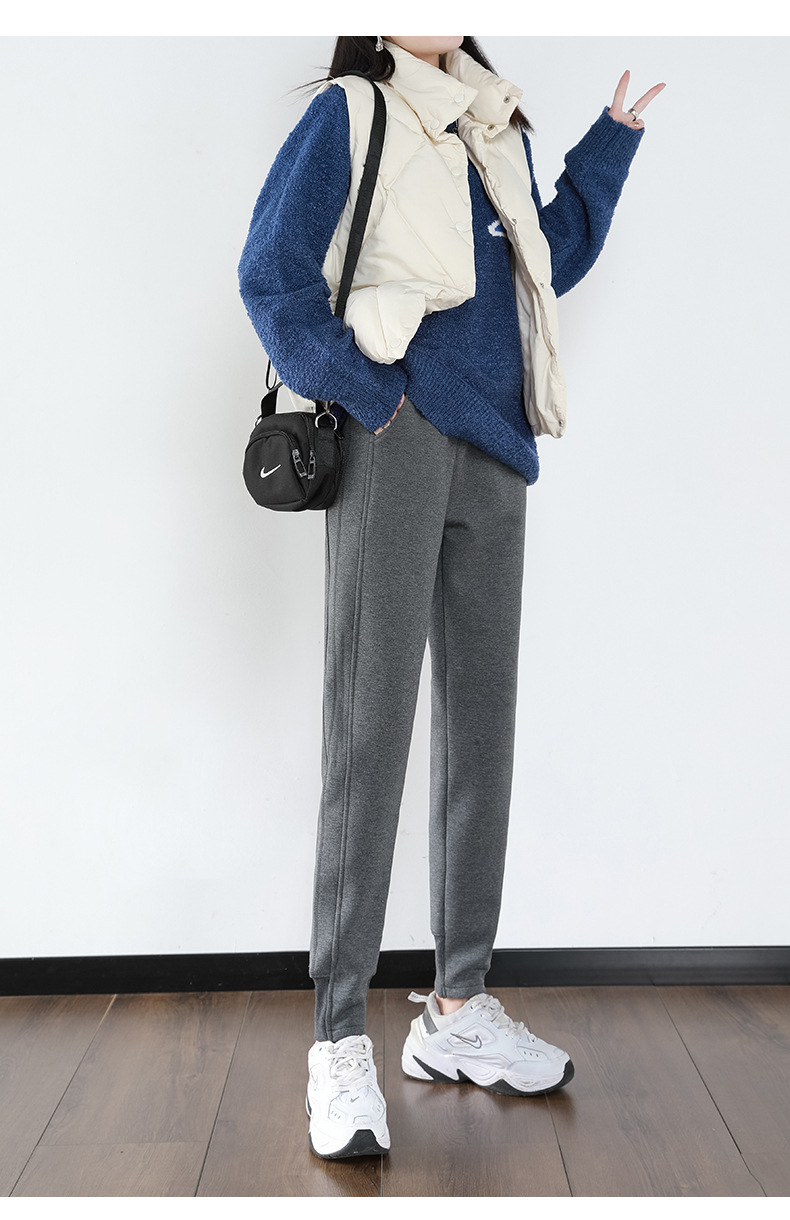 szhg香港潮牌明星同款加绒库子收脚裤女秋冬黑色运动裤2021新款宽松