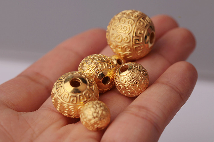 钰帛工坊黄金3d硬金圆珠复古云纹回纹8mm10mm祥云珠子金珠子105mm086g