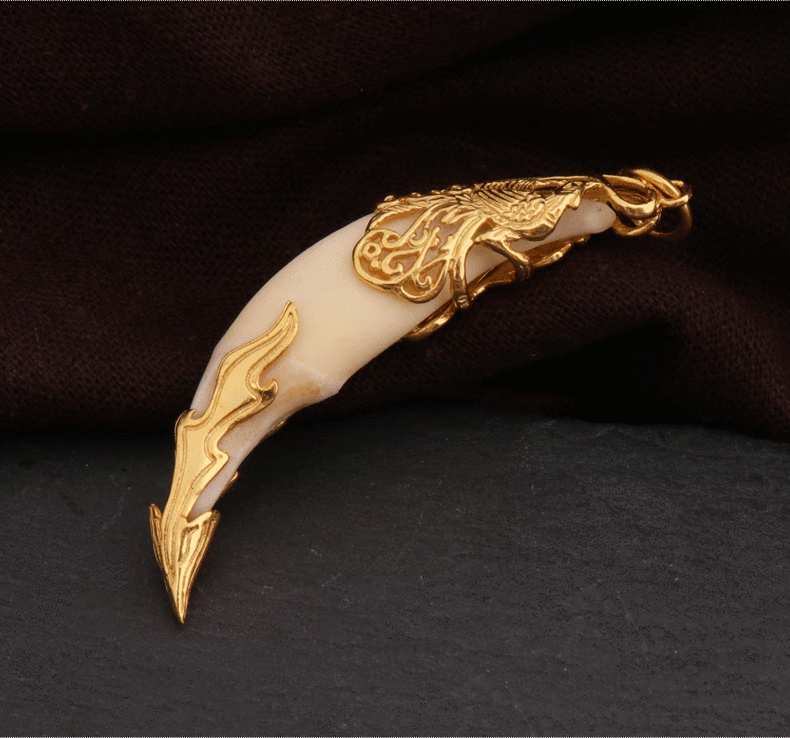 的拼搏精神镀金狼牙形摸金符吊坠狼图腾 镀金藏式镶嵌(bz116)【图片