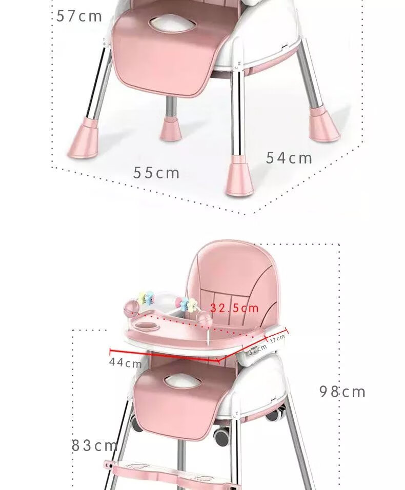 11，【精選】寶寶餐椅童用喫飯桌多功能可折曡座椅子便攜式小孩bb凳子 馬卡藍基本款雙餐磐