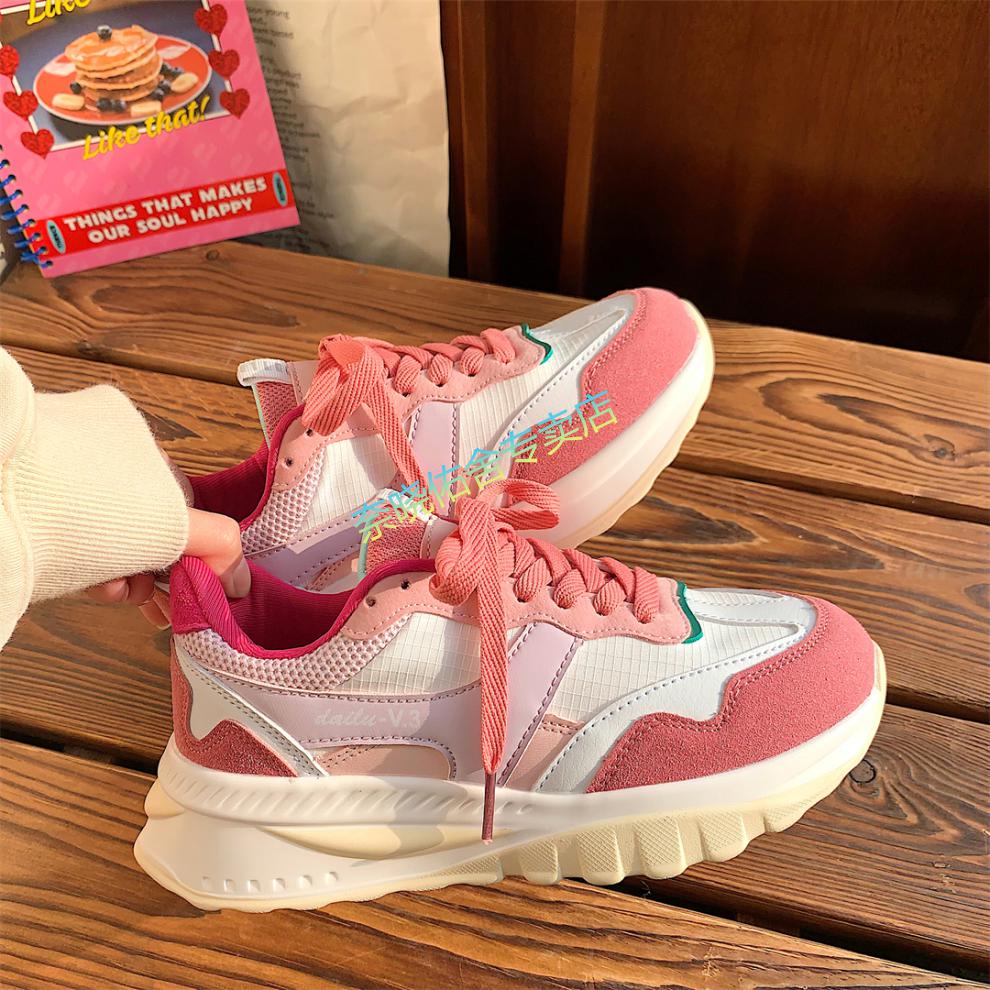 红蜻蜓新品上市粉色老爹鞋女2022春款ins学生百搭小众设计感草莓熊