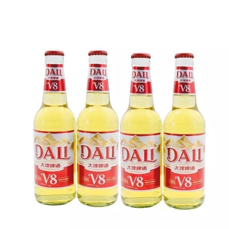 大理啤酒云南大理啤酒整箱瓶装大理啤酒淡爽型大理v8啤酒玻璃瓶345ml
