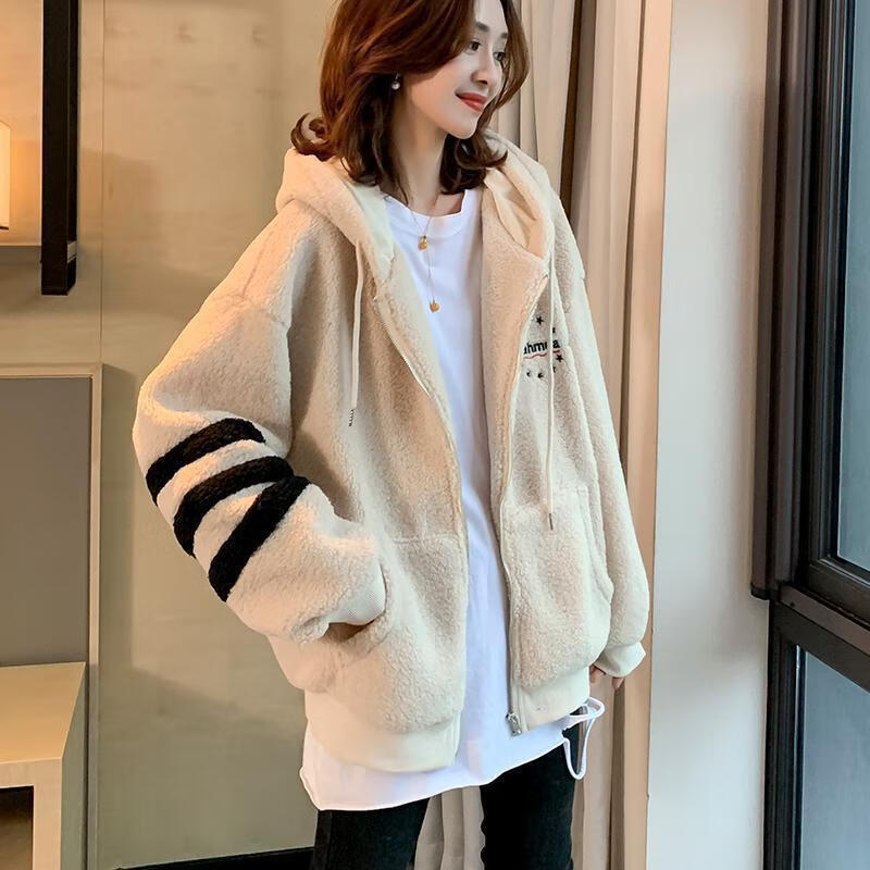 冬季新款羊羔绒外套女羊羔毛外套女短款欧洲站2021新款欧货秋冬连帽