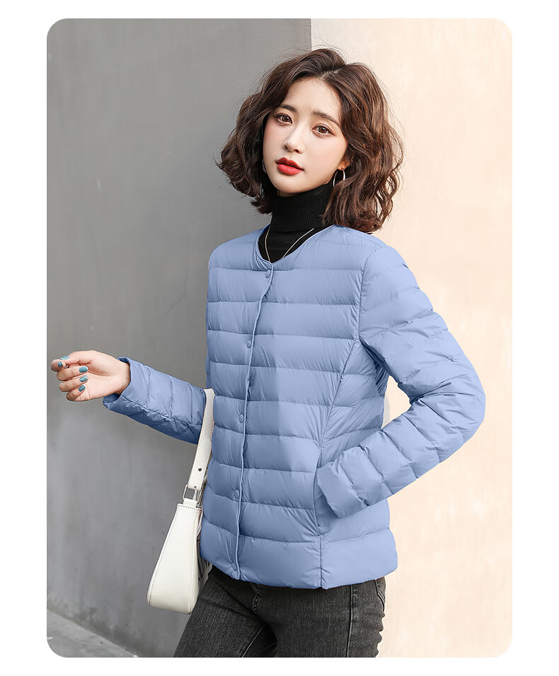 雅鹿轻薄款羽绒服女2022年新款短款内胆圆领内搭保暖无领轻便外套