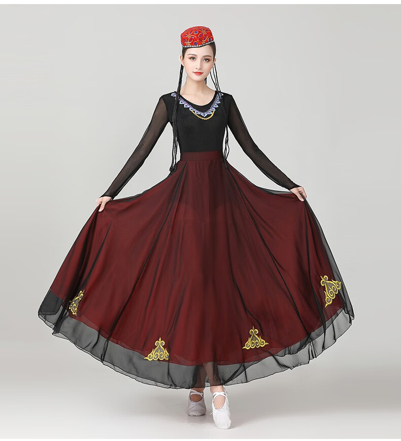 维吾尔族表演服新疆舞蹈服装女大摆裙演出服维吾族舞练习裙成人表演服