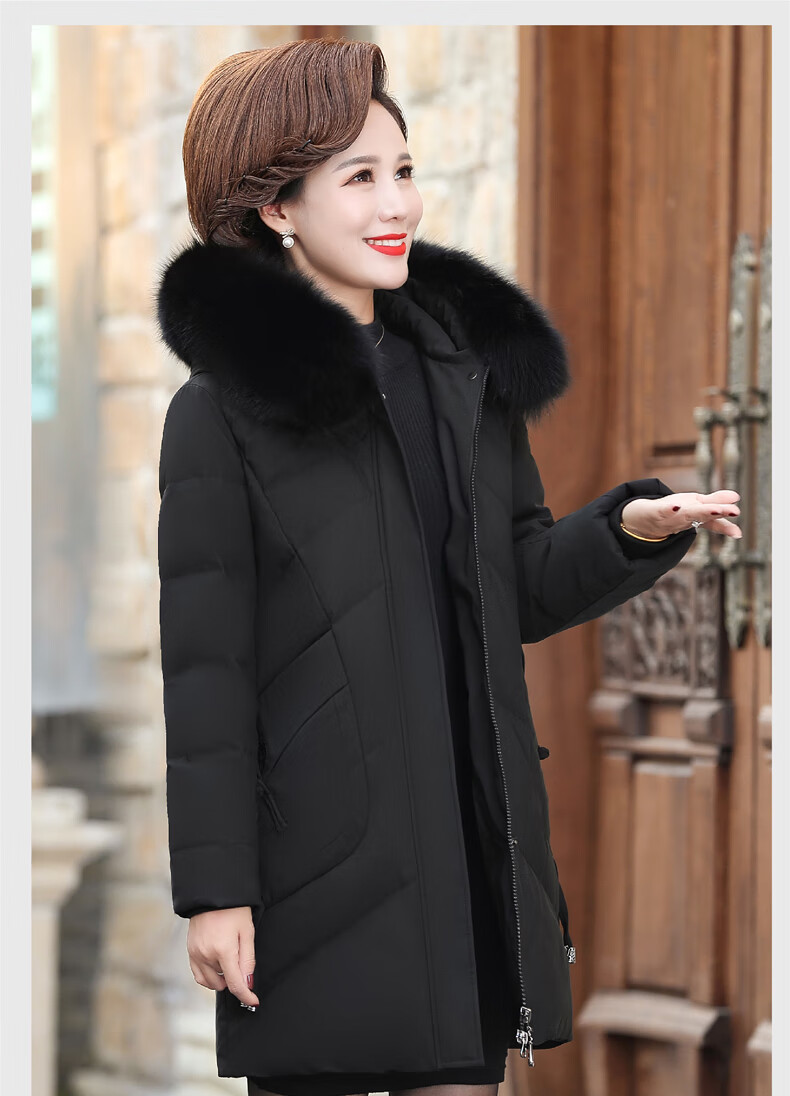 鹿戛野lugaye轻奢品牌女装妈妈羽绒服中长款新款中老年洋气加厚外套