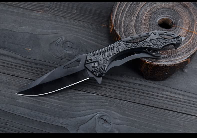 弹簧折叠刀单手快开野营小刀弹簧钢刀户外露营防身小刀荒野捕具 捷龙