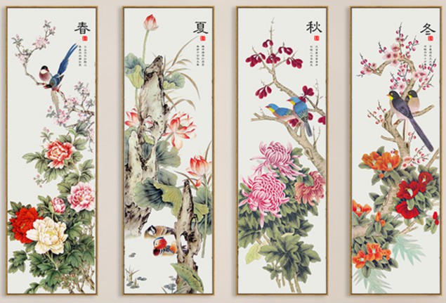 钻石绣竹兰梅菊春夏秋冬十字绣2021新款线绣四联画客厅简约现代印花