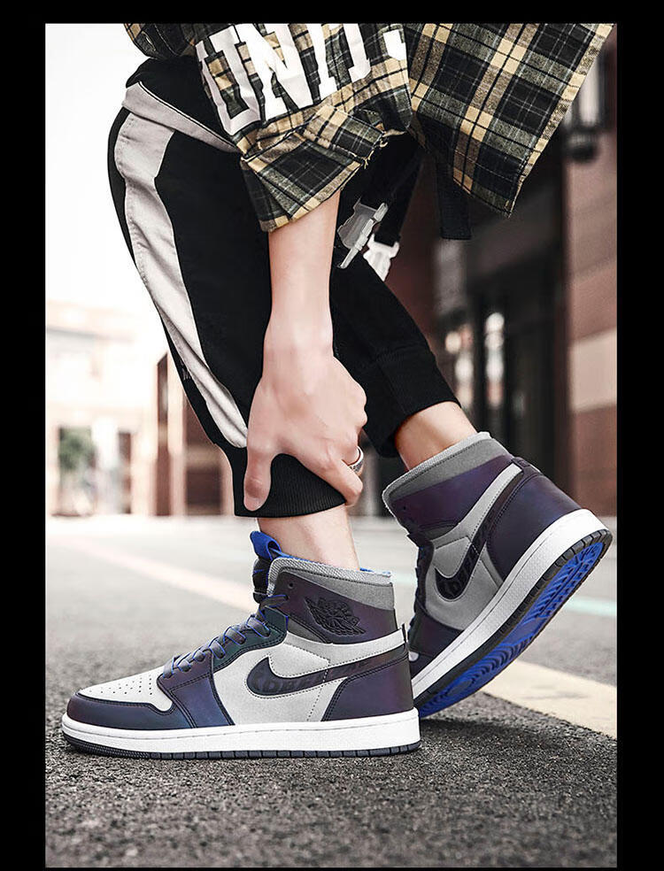 nike/耐克aj高帮夏季空军一号联盟aj黑紫大巴黎篮球鞋女鞋 aj中镲