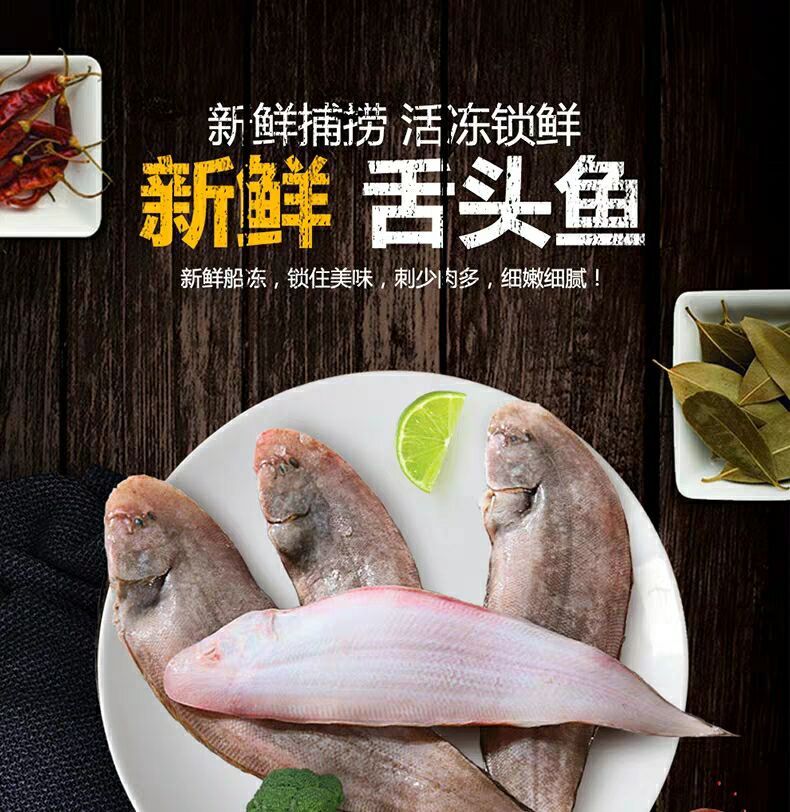 新鲜海捕龙利鱼舌头鱼踏板鱼牛舌鱼鱼柳鳎目鱼冷冻水产特大号一斤2条