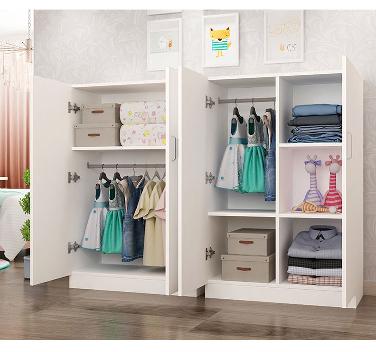 亚富通衣柜收纳架家用多功能挂衣柜宝宝储物柜卧室小型木衣柜a款黑白