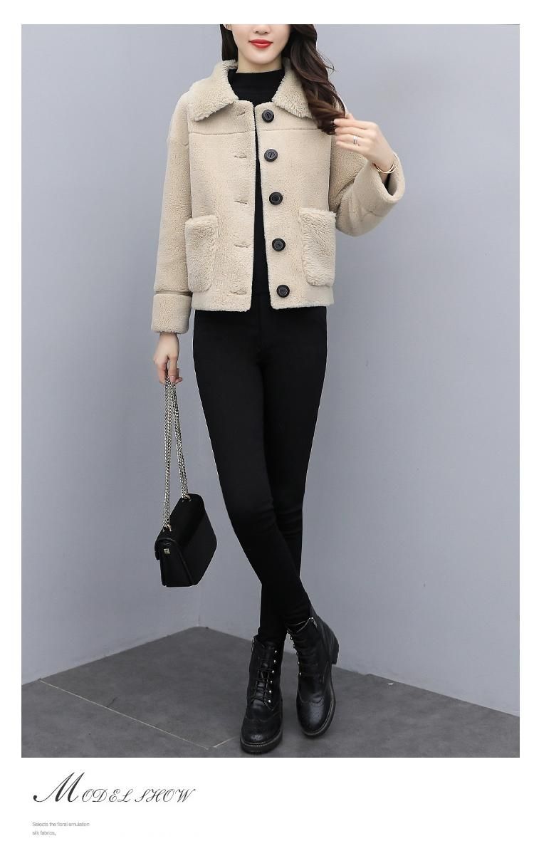 钊闻春秋冬季皮毛一体加厚短款保暖上衣大码女装微胖时尚减龄羊羔毛