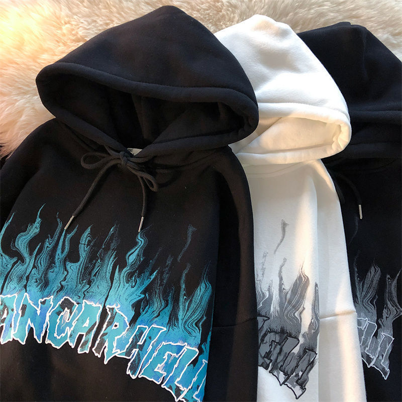 有帽子的青少年卫衣戴帽新款带帽美式复古连帽卫衣男常规常规外套over