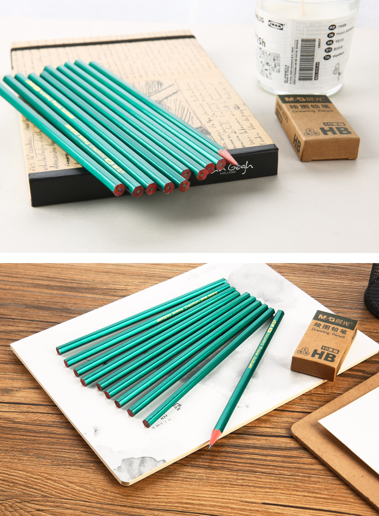 晨光mg文具hb六角木杆铅笔经典绿杆学生考试铅笔美术素描绘图木质铅笔