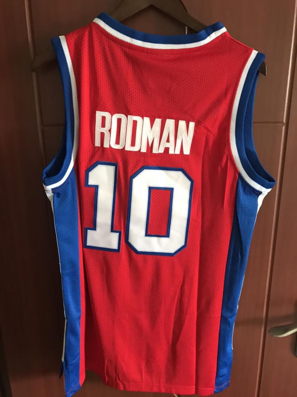 滕讯体育同款 复古球衣 活塞10号红色 网眼刺绣 偏大码蓝球衣 红色 s