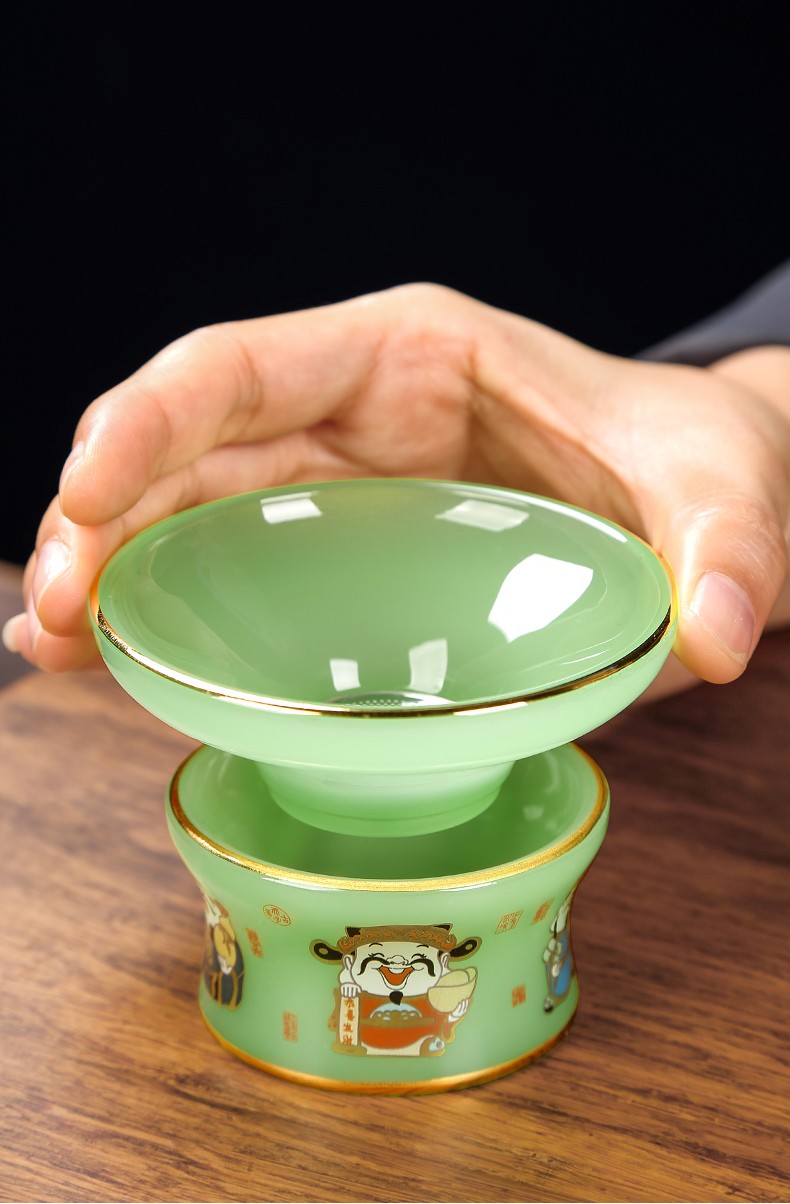 唐丰琉璃玉瓷功夫茶具套装家用轻奢三才茶壶茶杯办公会客送礼福禄寿青