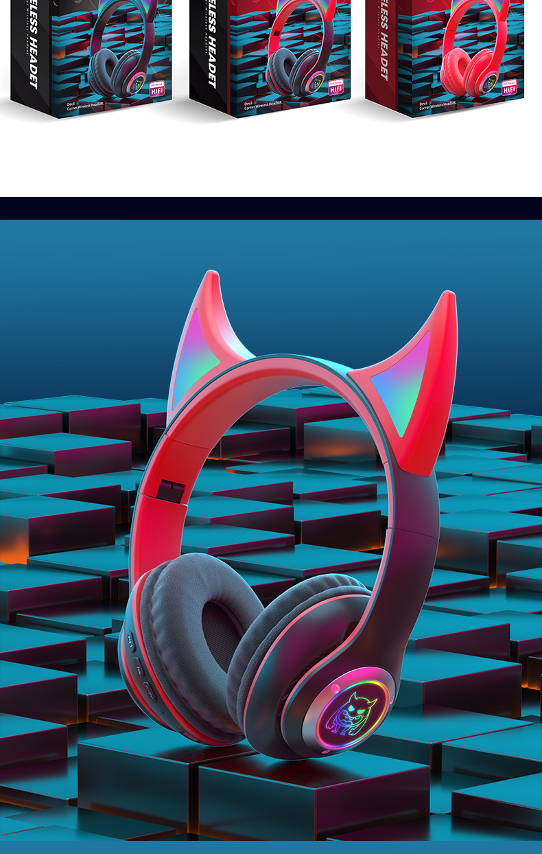 美国brookstone 猫耳耳机2022年新款恶魔头戴式蓝牙无线耳机高颜值