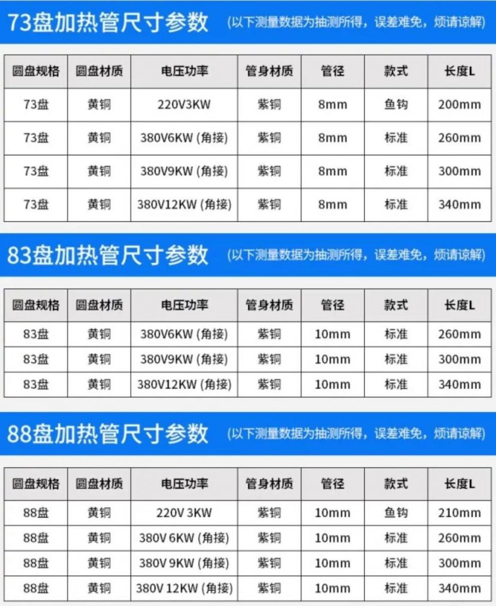 发热管电热管开水炉加热管烧水机开水器加热棒380v 6kw/9kw/12kw 盘