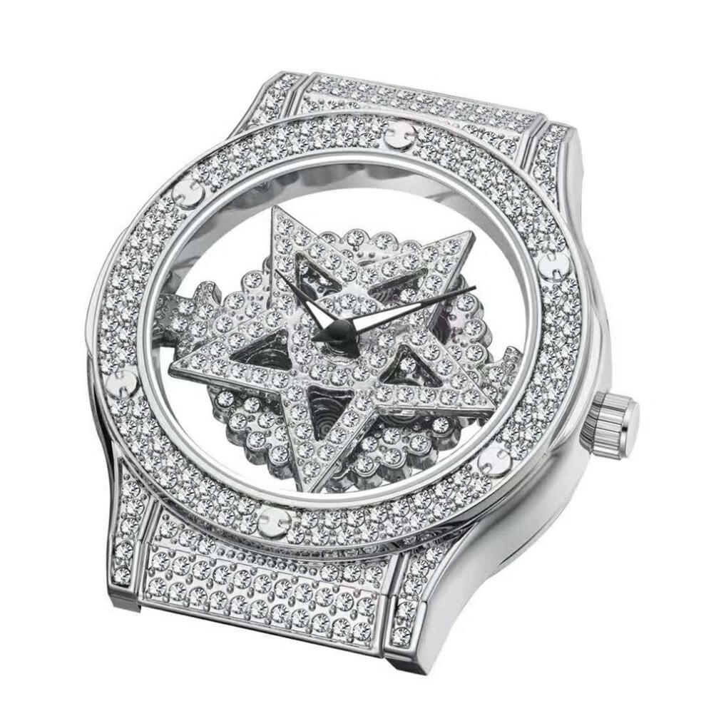 全自动机械五芒星手表女士时来运转微夜光时尚镶钻带防水男腕表黑色带