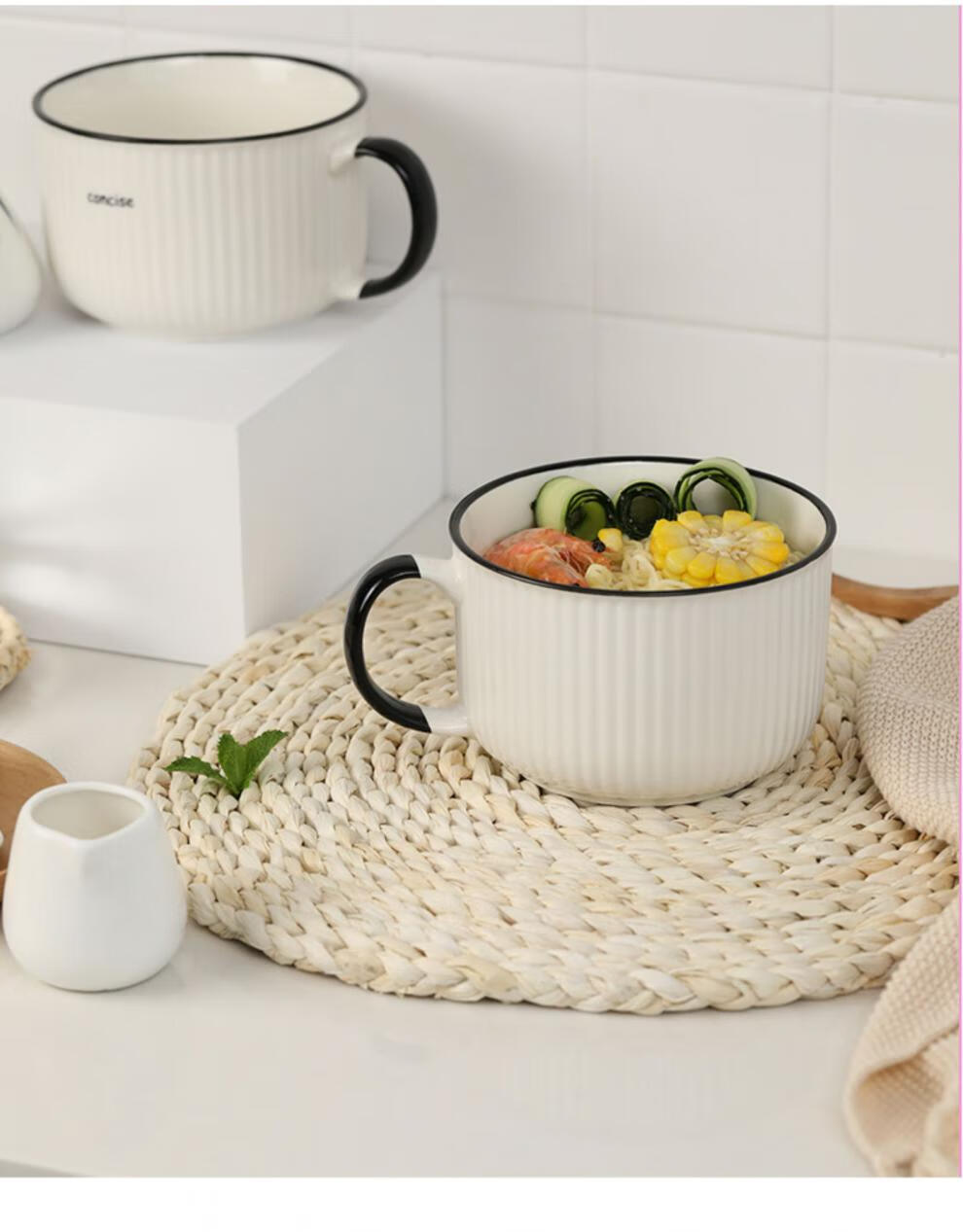 陶瓷泡面碗带盖带把手泡面碗带盖带把饭盒上班族陶瓷有把手饭碗带手柄