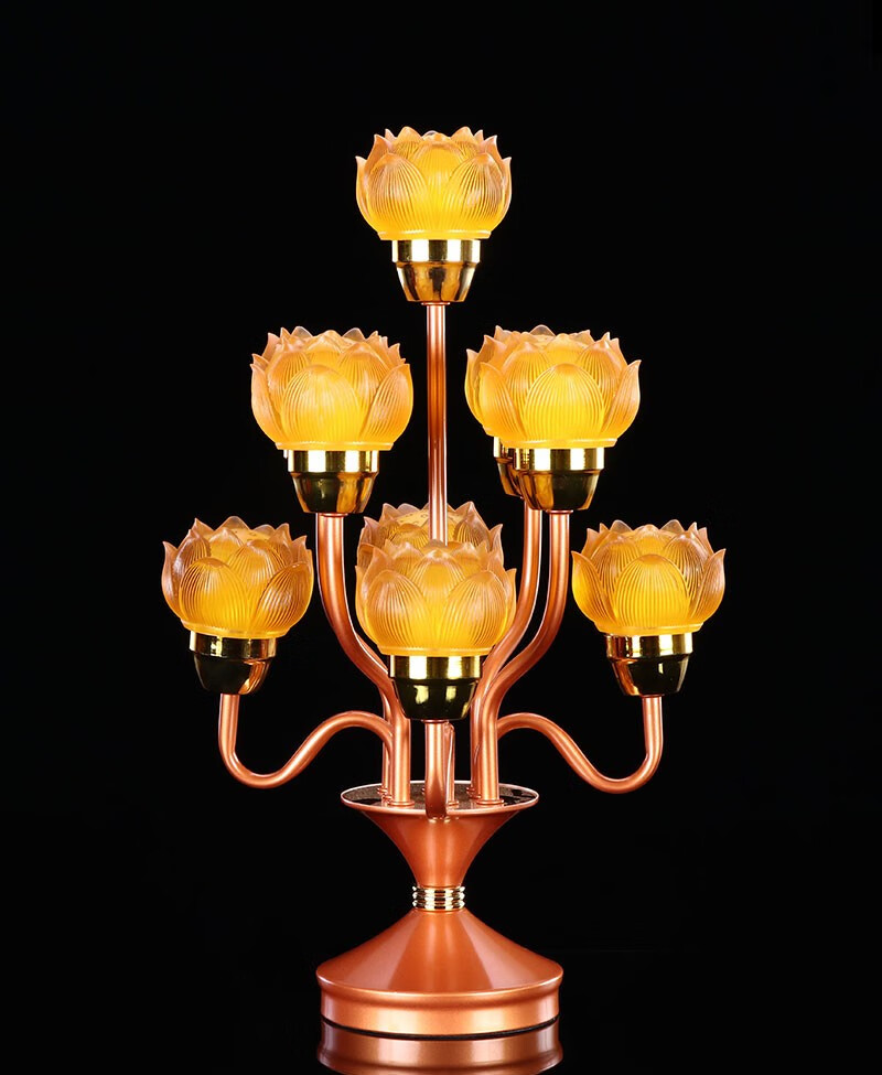 赐舍佛具莲花灯佛灯琉璃插电长明灯led七品九品供佛灯7品琥珀色一支价