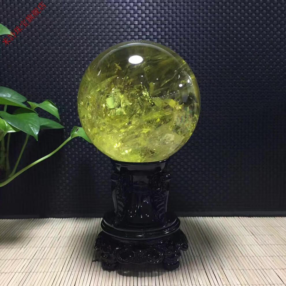 黄水晶球摆件原石转运转运家居办公室礼品风水球财富石球直径17厘米