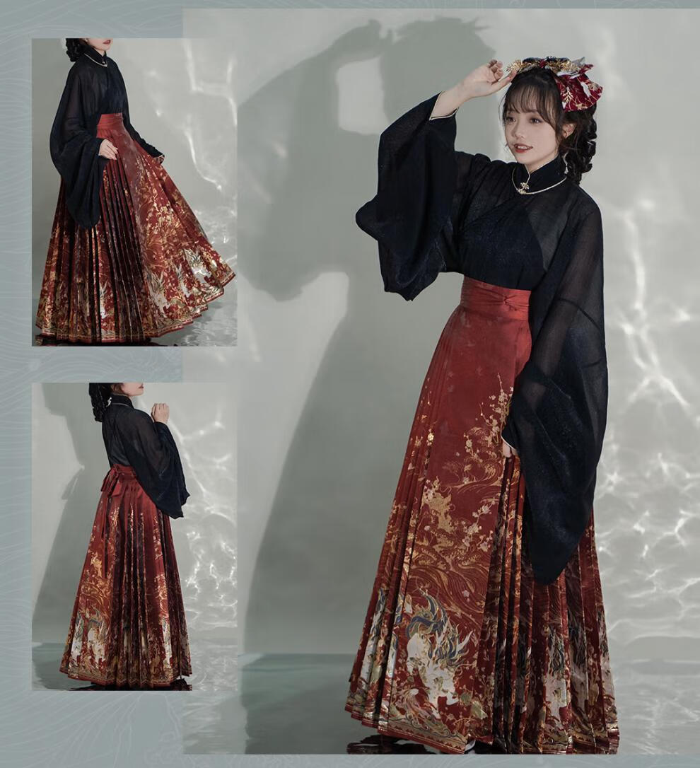 明制汉服 古风汉服女明制织金妆花六米大裙摆百褶马面裙麒麟锦鲤柏舟