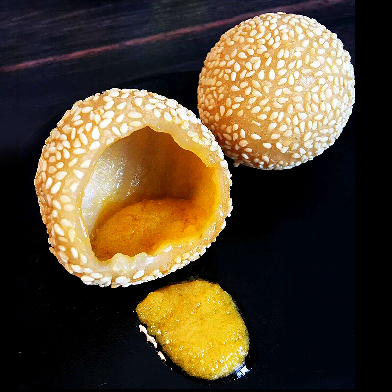 金沙麻球流沙芝麻球糯米小麻团速冻食品油炸点心美食饭店食材10个