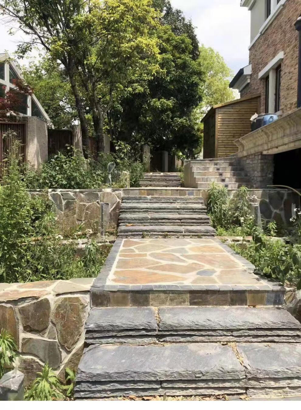 青石板庭院石材 青石板不规则碎片石庭院地砖自铺室外院子碎拼铺路石