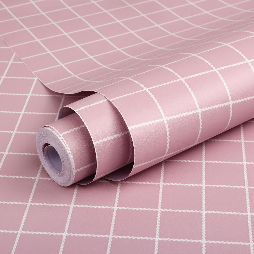 足10米墙纸自粘色壁纸pvc水油擦洗学生寝室墙桌柜贴纸大粉格子10米长