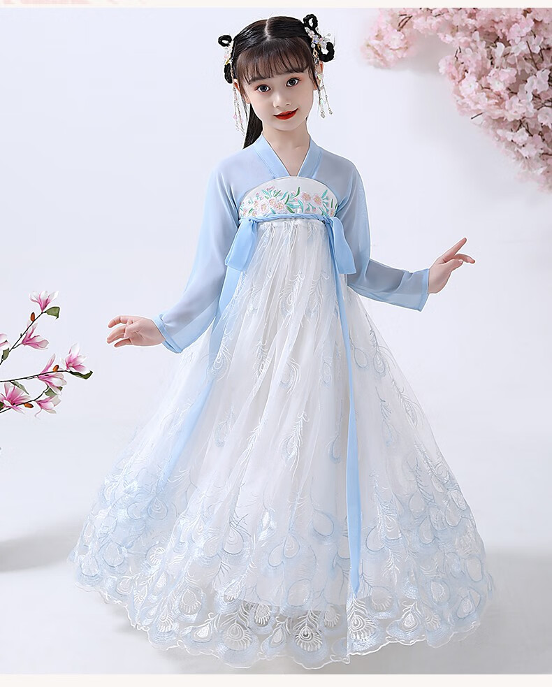 汉服女童春秋超仙齐胸襦裙儿童汉服女童春秋中国风飘逸超仙连衣裙女孩