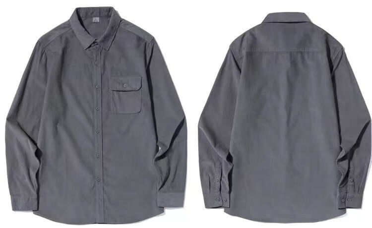 秋季衬衫男tb日系休闲长袖灯芯绒网红中学生工装绿色潮流帅气 灰色 m