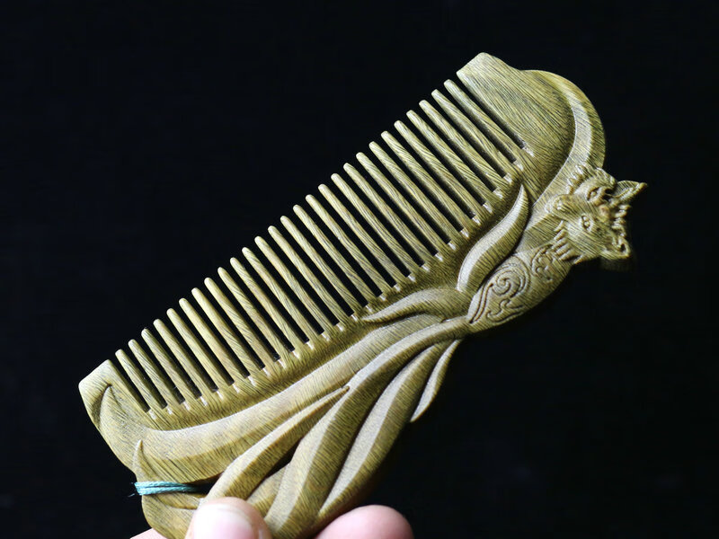 绿檀木梳子古风青丘狐狸檀香便携梳定制刻字送女友礼品礼盒装 绿檀