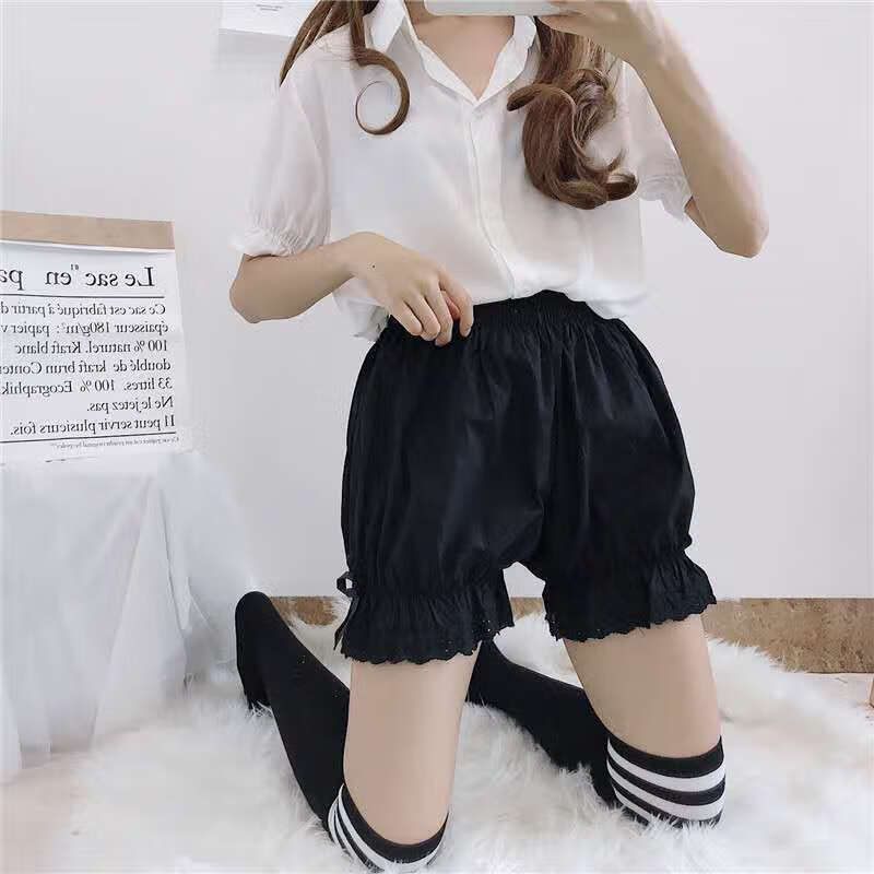 南瓜安全裤女生日系jk打底裤可爱保险短裤防走光花边蕾丝薄1 黑色边