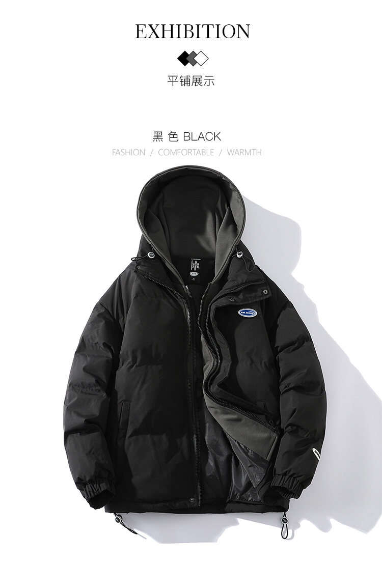 加厚保暖潮流面包服男装连帽棉服男士羽潮牌绒服棉袄子男冬装雾霾蓝m