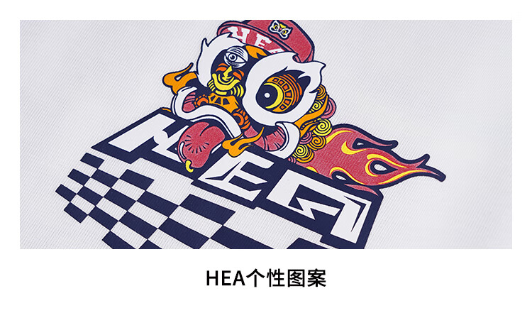 hea国粹醒狮开心简单无所畏经典元素创意拼接男女同款短袖情侣t恤白色