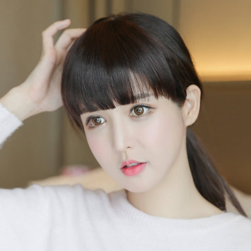 齐刘海假发女一齐仿真发平刘海自然无痕空气假刘海修脸隐形 带鬓角