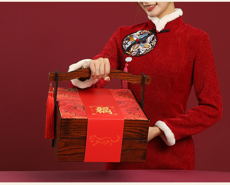 年货新年春节礼品定制每日坚果礼盒装年会送礼红包对联a款刺绣单层