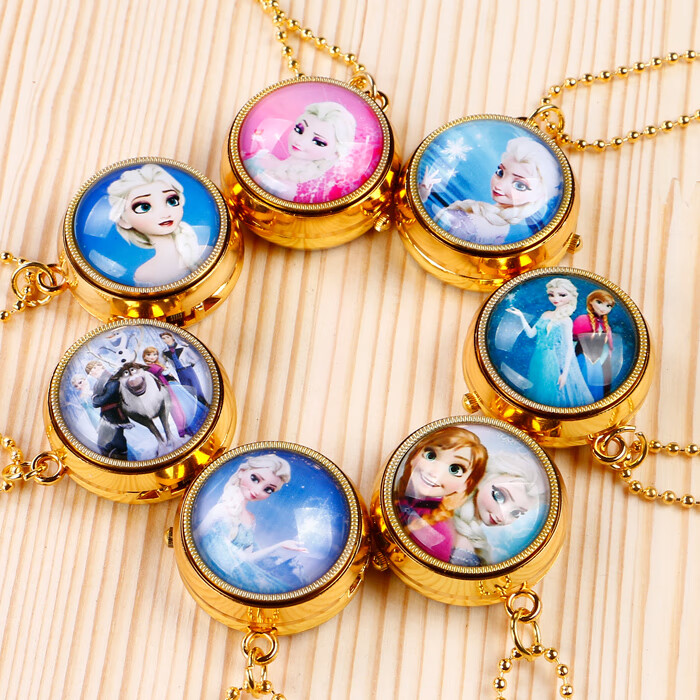 美居美艺360度旋转儿童怀表女孩冰缘翻盖怀表项链生日礼物右面爱莎