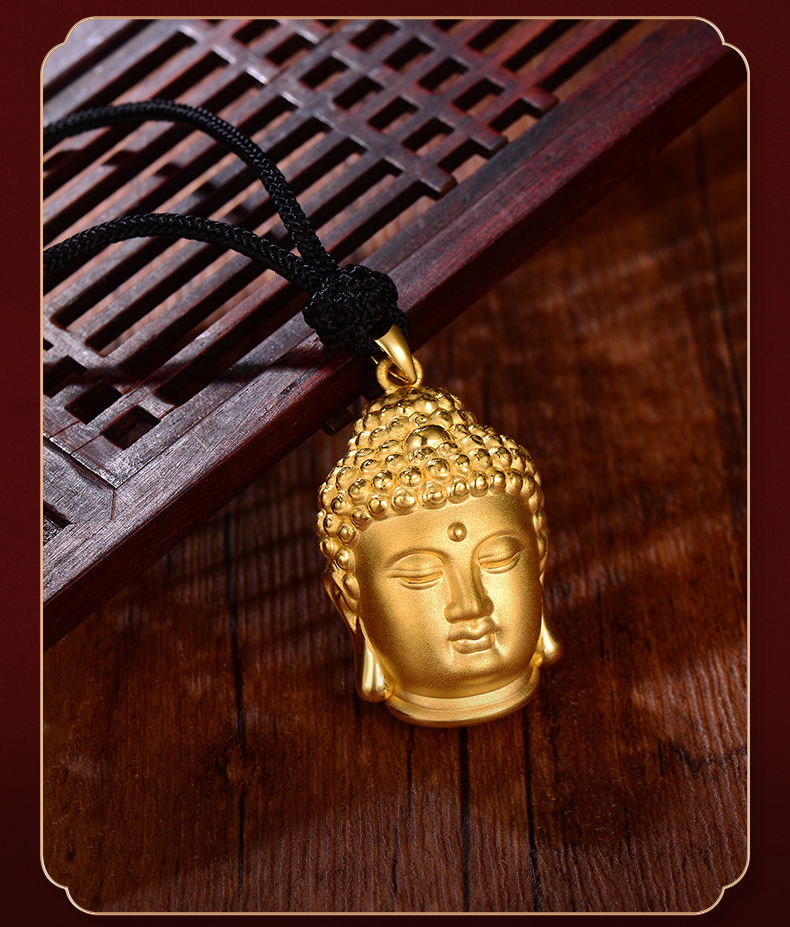 古法黄金佛头吊坠3d硬金大日如来项链平安佛足金送女友礼物 佛头吊坠