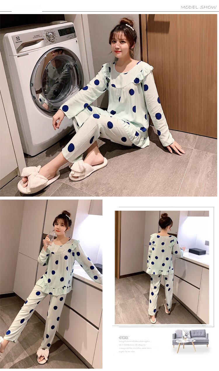 棉绸睡衣女长袖套装韩版可爱薄款服学生家居服长袖套头粉色小花l85110