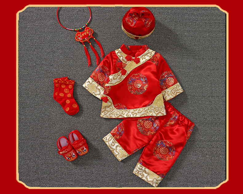 抓周服男宝宝周岁礼服男唐装春秋婴儿满月服女童冬款百天抓周用品衣服