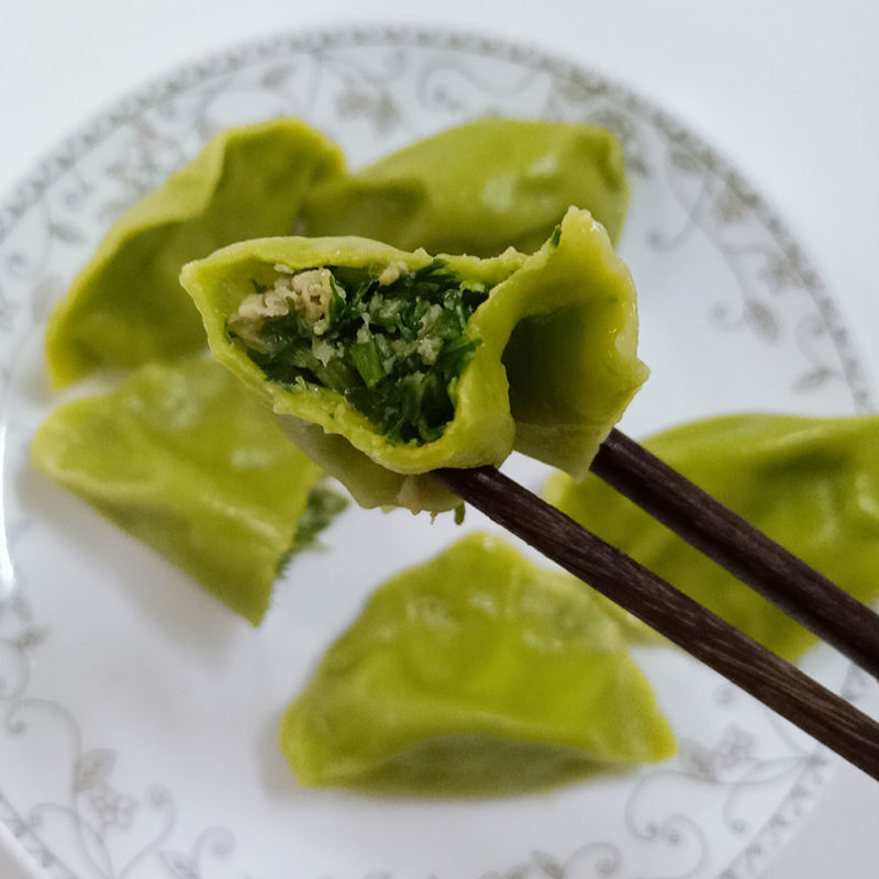 茴香雞蛋彩色餃子手工速凍茴香餡素水餃蒸餃速食早餐半成品 茴香苗