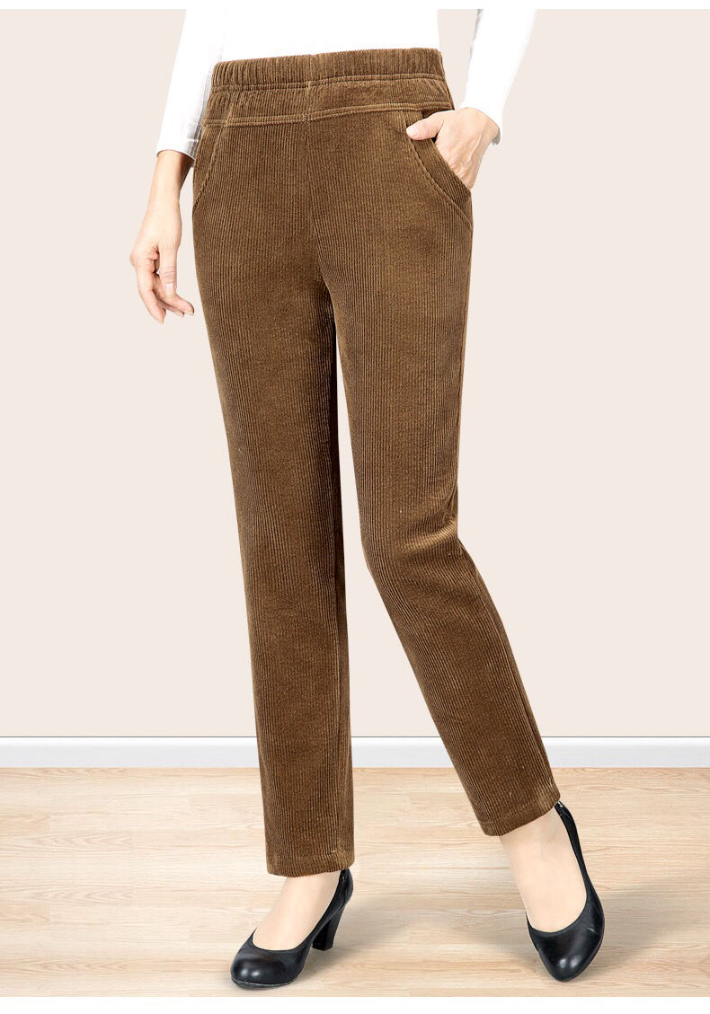 老年妈妈休闲裤加绒加厚条绒长裤灰色春秋薄款灯芯绒2xl建议130145斤