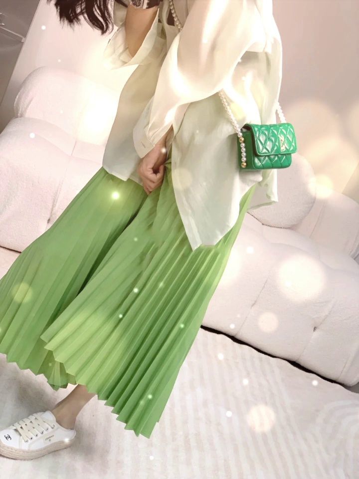 半身裙女装春夏新款2022春夏绿色半身裙百褶裙女字高腰显瘦显白气质