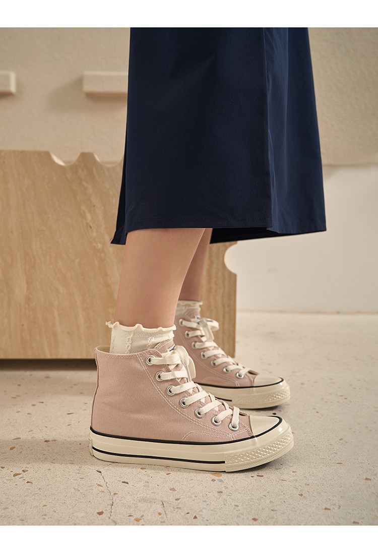 卓诗尼帆布鞋女春季2022年新款平底经典休闲百搭学生布鞋系带高帮板鞋