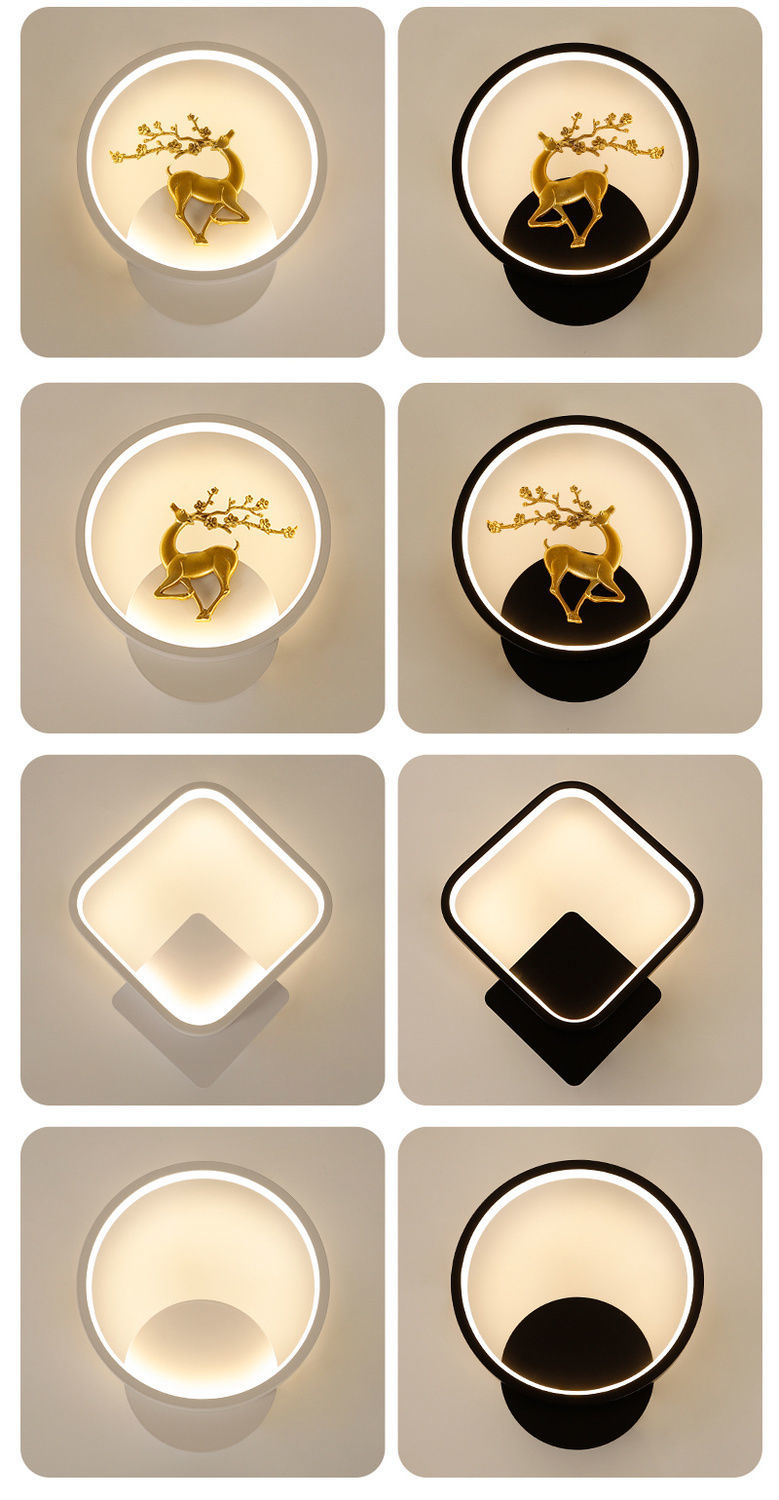 京喆壁灯墙灯北欧床头壁灯卧室壁挂式现代简约客厅背景墙过道鹿头装饰