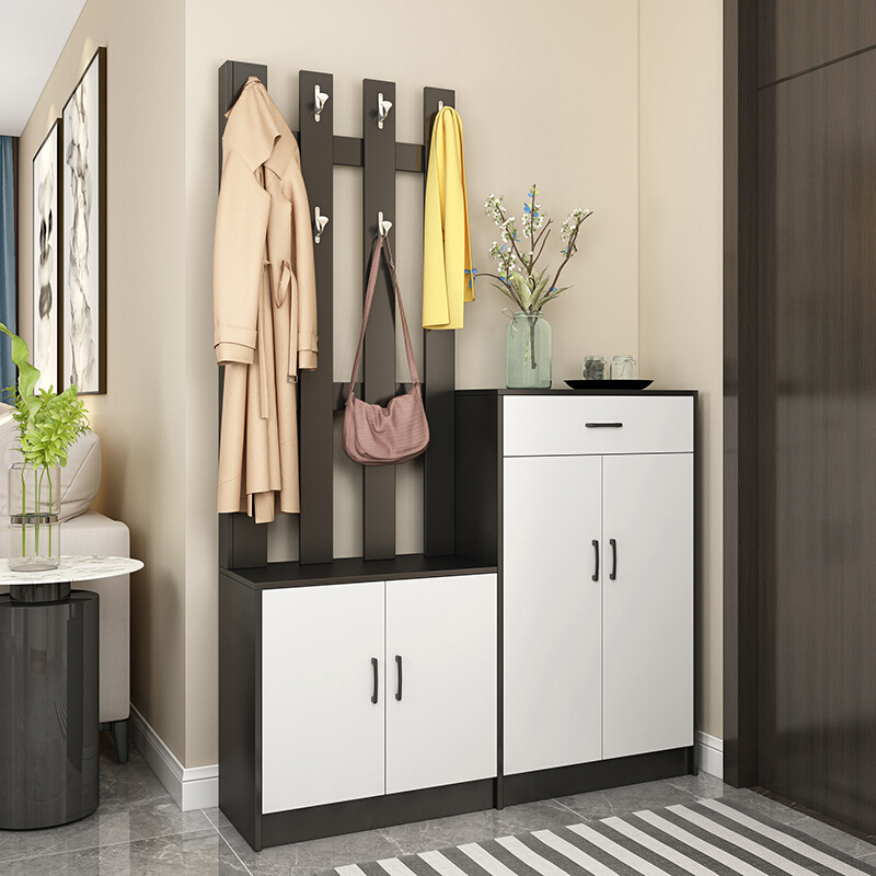芸婷进门鞋柜衣帽柜一体带挂衣架多功能玄关门厅柜衣帽架带镜子穿鞋凳