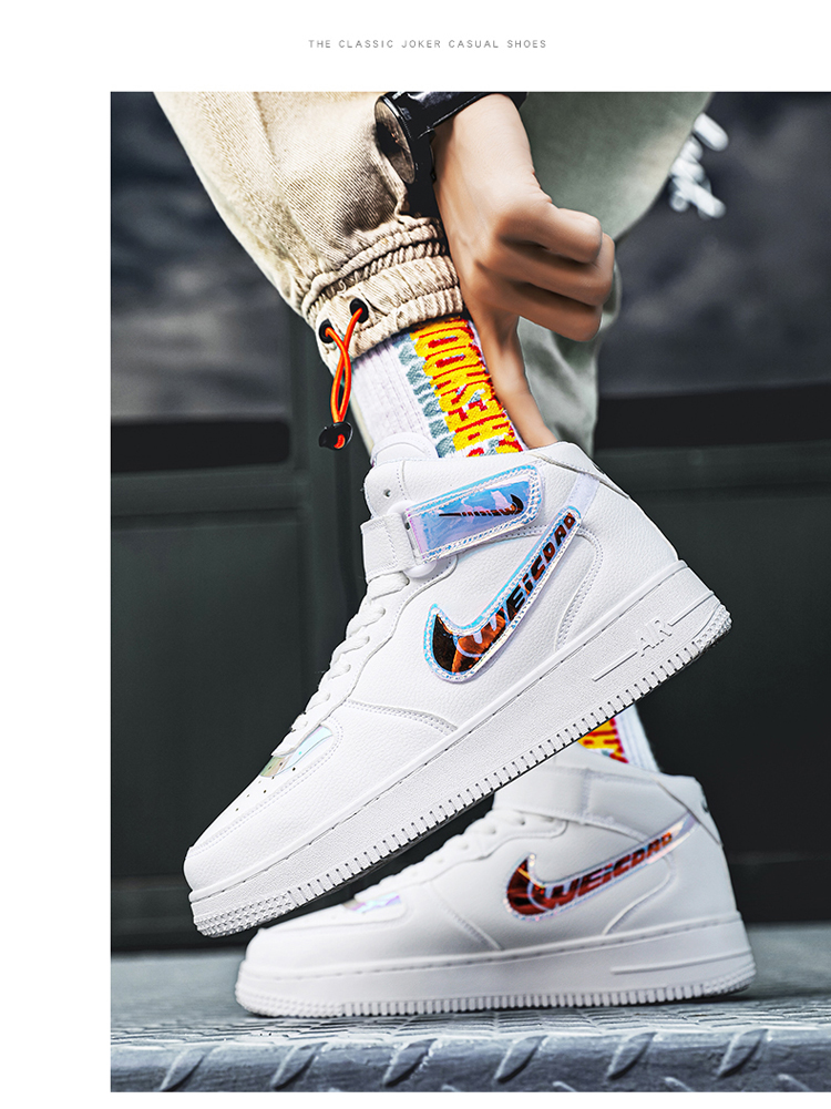 aj电玩联名高帮小白鞋男鞋夏季镭射板鞋空军一号潮鞋男士潮流风聨名